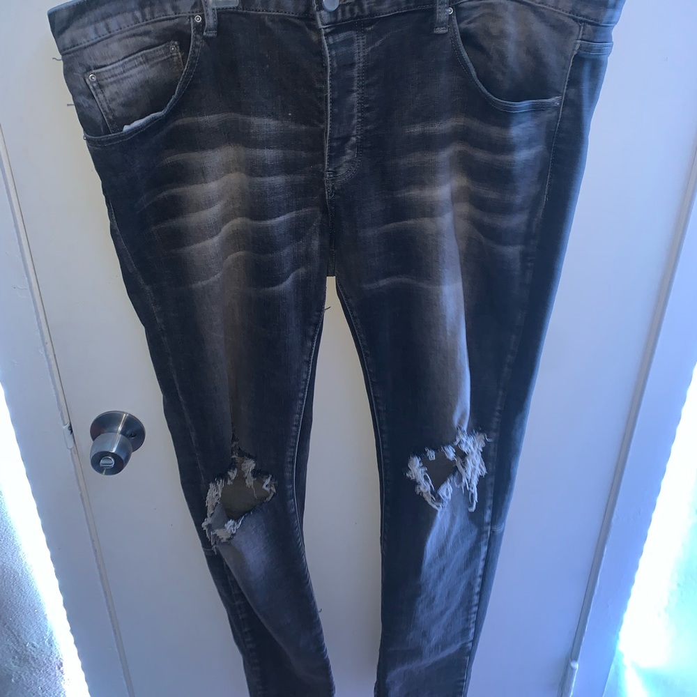 MNML GREY STRETCH DENIM ZIPPER BOTTOMS